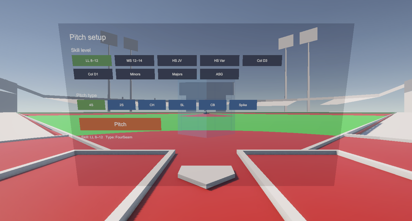 VR baseball training environment viewed from behind the plate